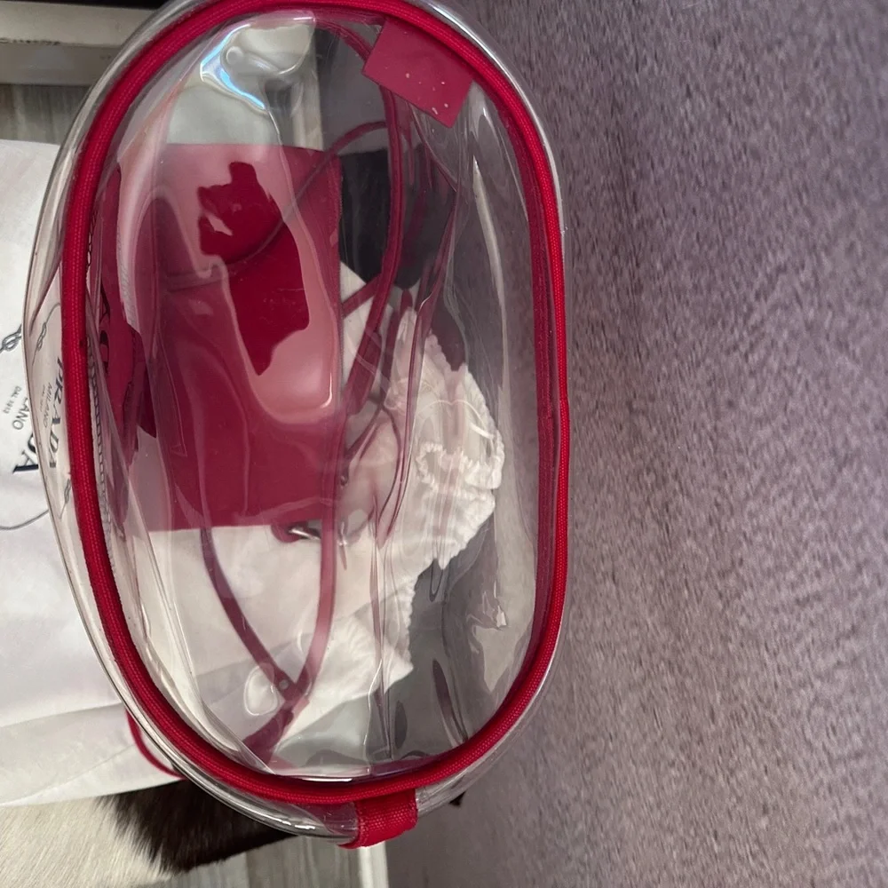 PRADA Clear Red Tote Pool Summer Bag with Pouch Authentic Used  Good   Condition - Picture 14 of 14